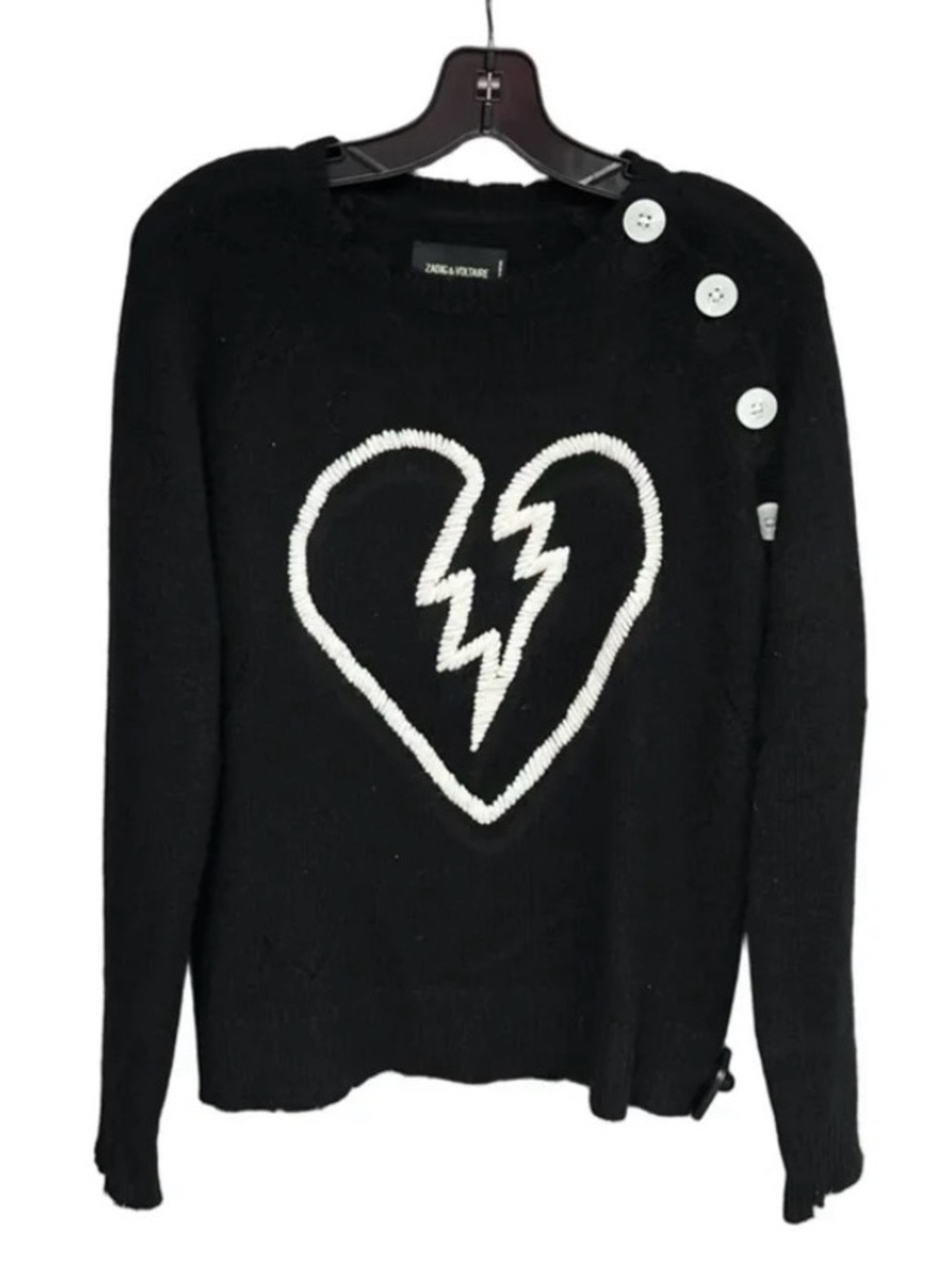 Zadig and Voltaire Reglis heart embroidered Cashmere black sweater XS - Picture 2 of 6
